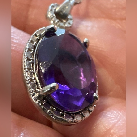 925 Sterling Silver Necklace Prong Set Purple Amethyst 3.6 Grams 5427 R - Picture 6 of 10
